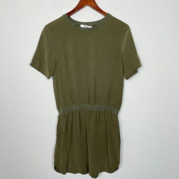 Anine Bing Revolve Short Sleeve Silk Lightweight Mini Dress Olive Green XS - Picture 3 of 15